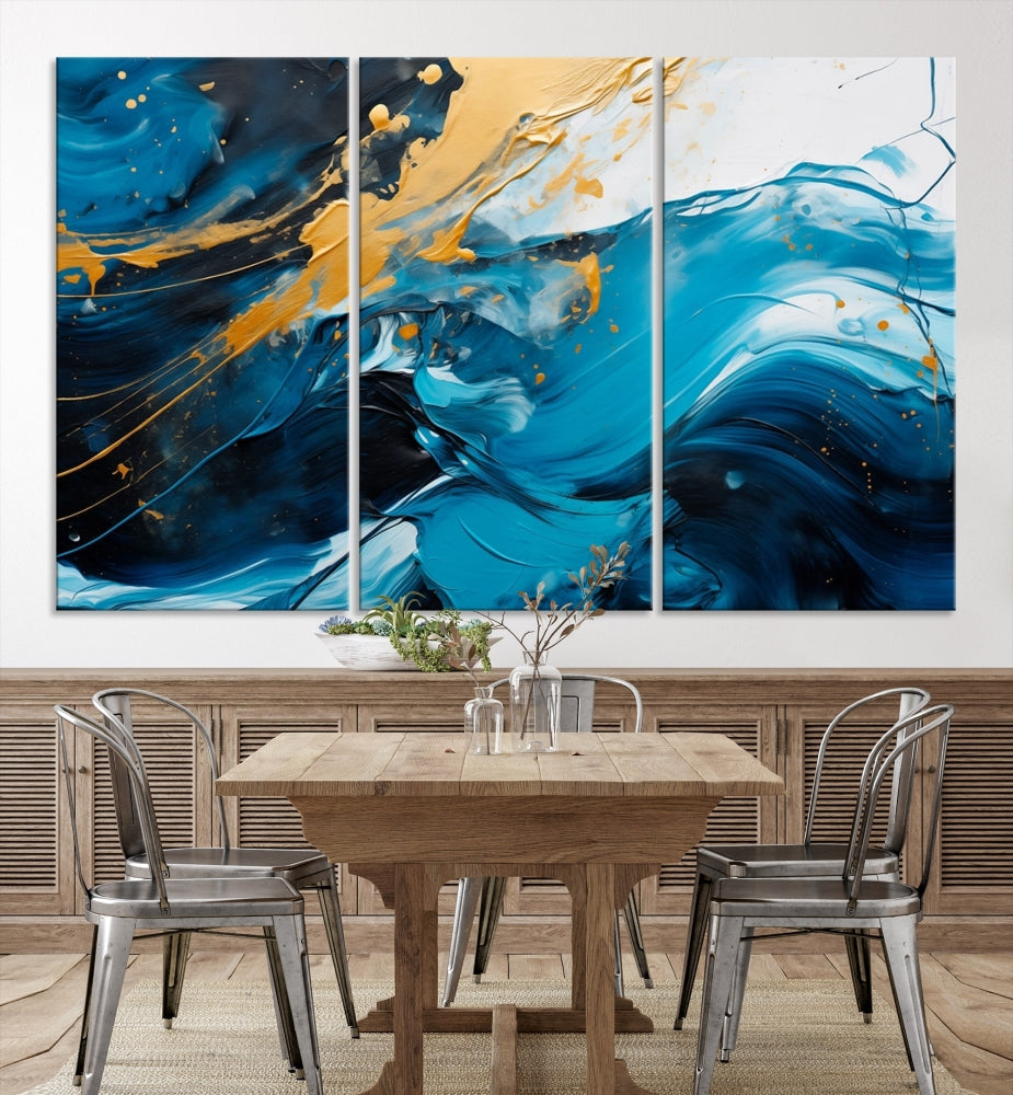 Nautical Ocean Blue Abstract Canvas Wall Art Print Extra Large Artwork for Living Room