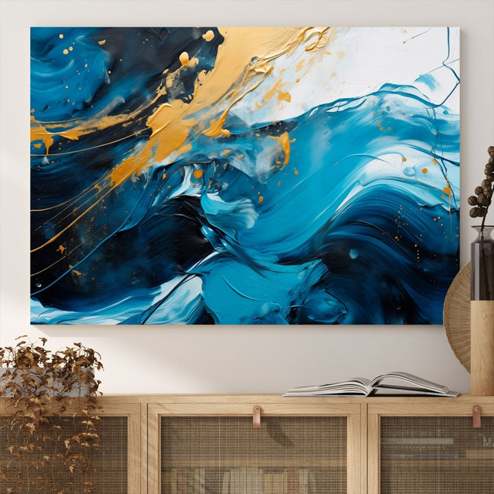 Nautical Ocean Blue Abstract Canvas Wall Art Print Extra Large Artwork for Living Room