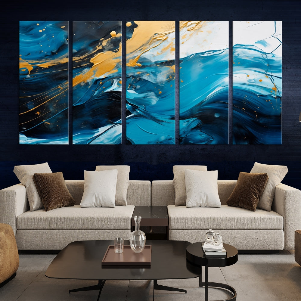 Nautical Ocean Blue Abstract Canvas Wall Art Print Extra Large Artwork for Living Room