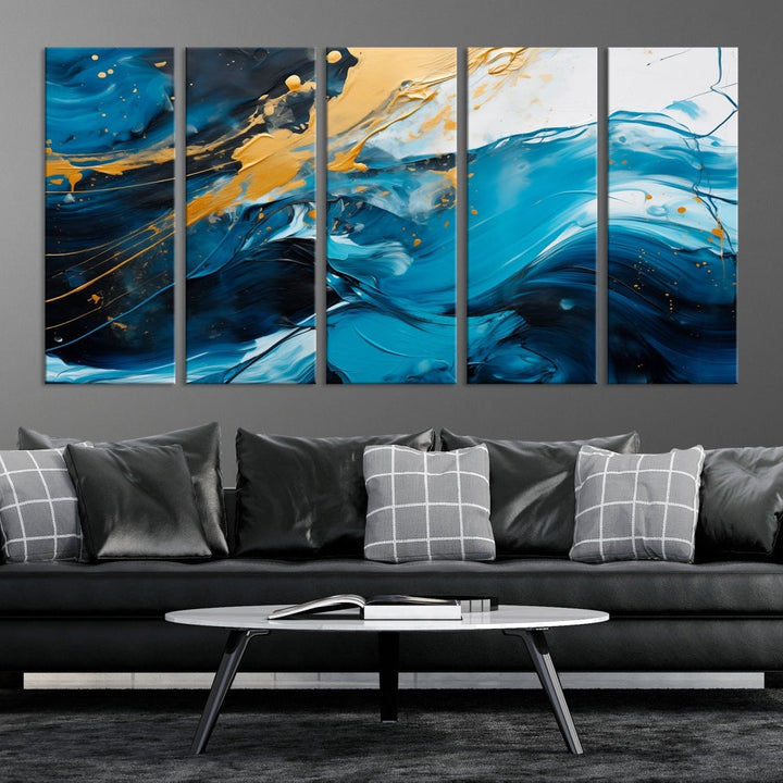 Nautical Ocean Blue Abstract Canvas Wall Art Print Extra Large Artwork for Living Room