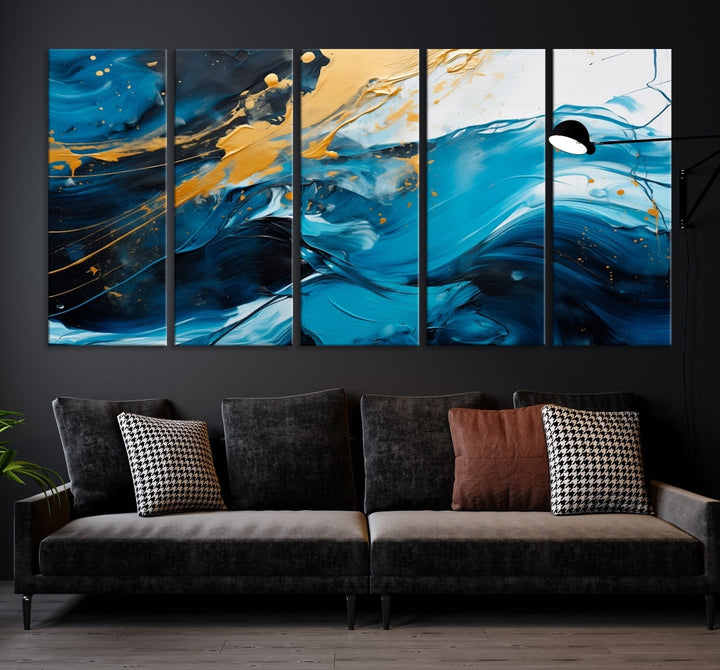 Nautical Ocean Blue Abstract Canvas Wall Art Print Extra Large Artwork for Living Room