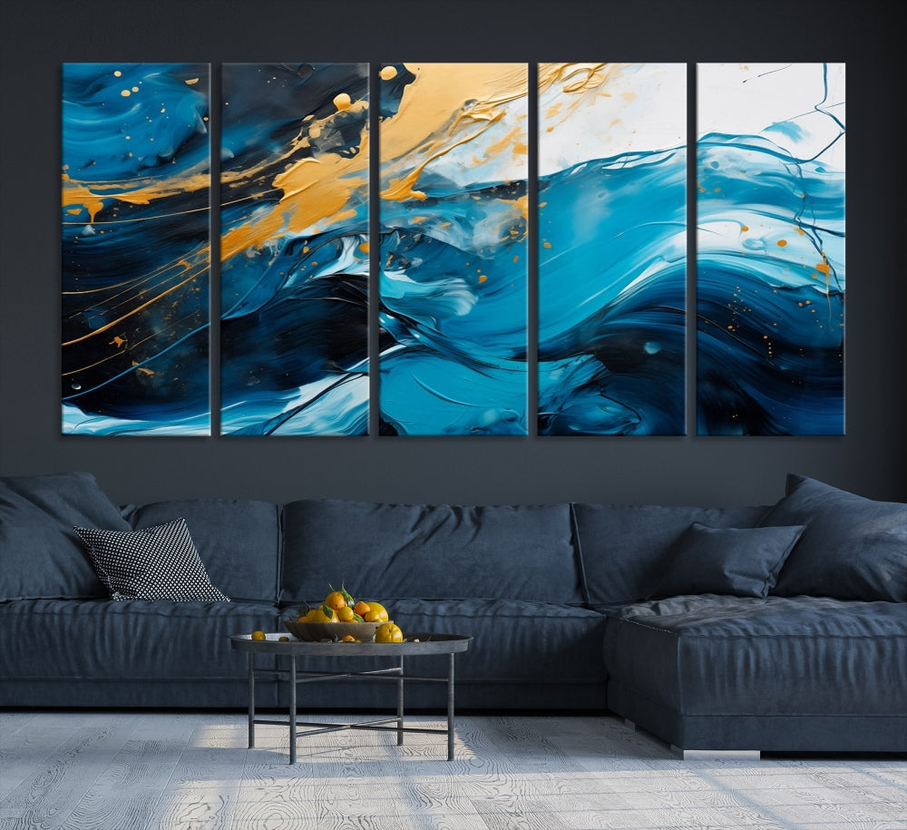 Nautical Ocean Blue Abstract Canvas Wall Art Print Extra Large Artwork for Living Room