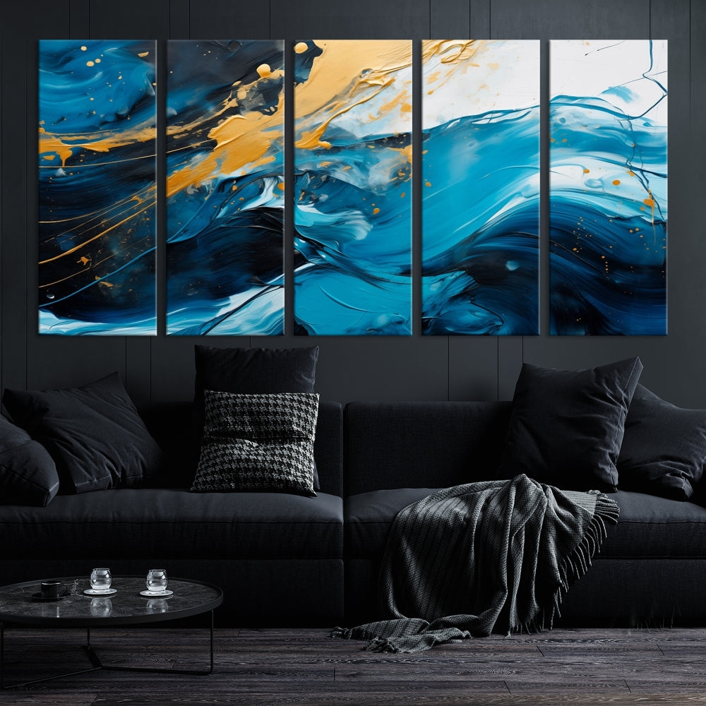 Nautical Ocean Blue Abstract Canvas Wall Art Print Extra Large Artwork for Living Room