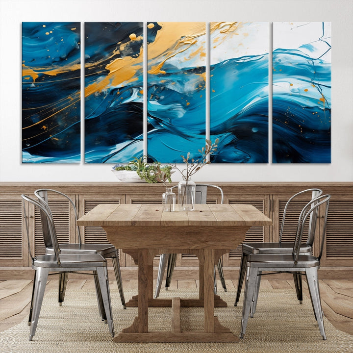 Nautical Ocean Blue Abstract Canvas Wall Art Print Extra Large Artwork for Living Room