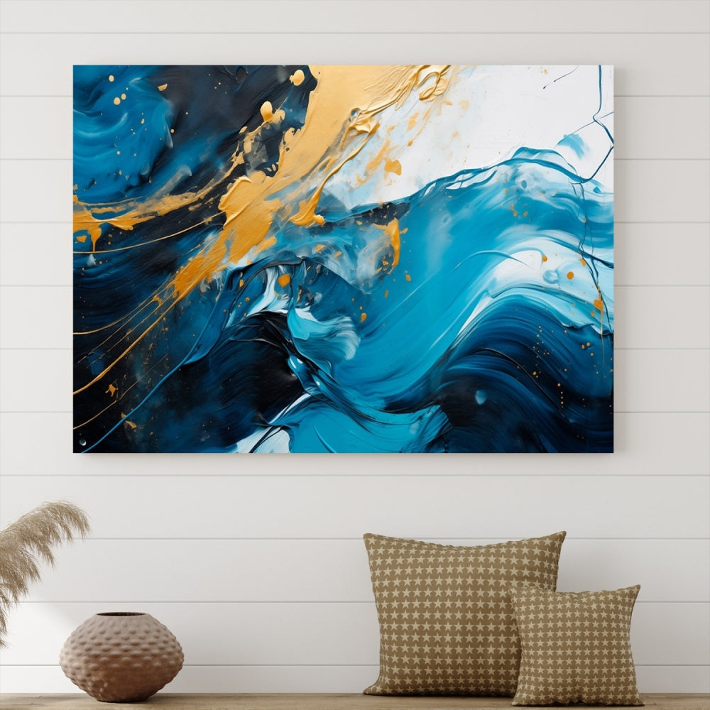 Nautical Ocean Blue Abstract Canvas Wall Art Print Extra Large Artwork for Living Room