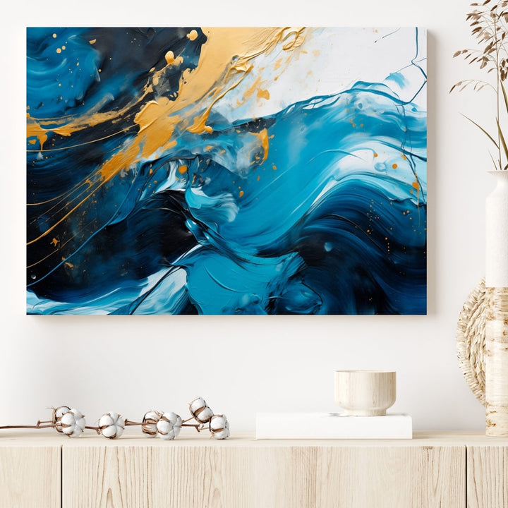 Nautical Ocean Blue Abstract Canvas Wall Art Print Extra Large Artwork for Living Room