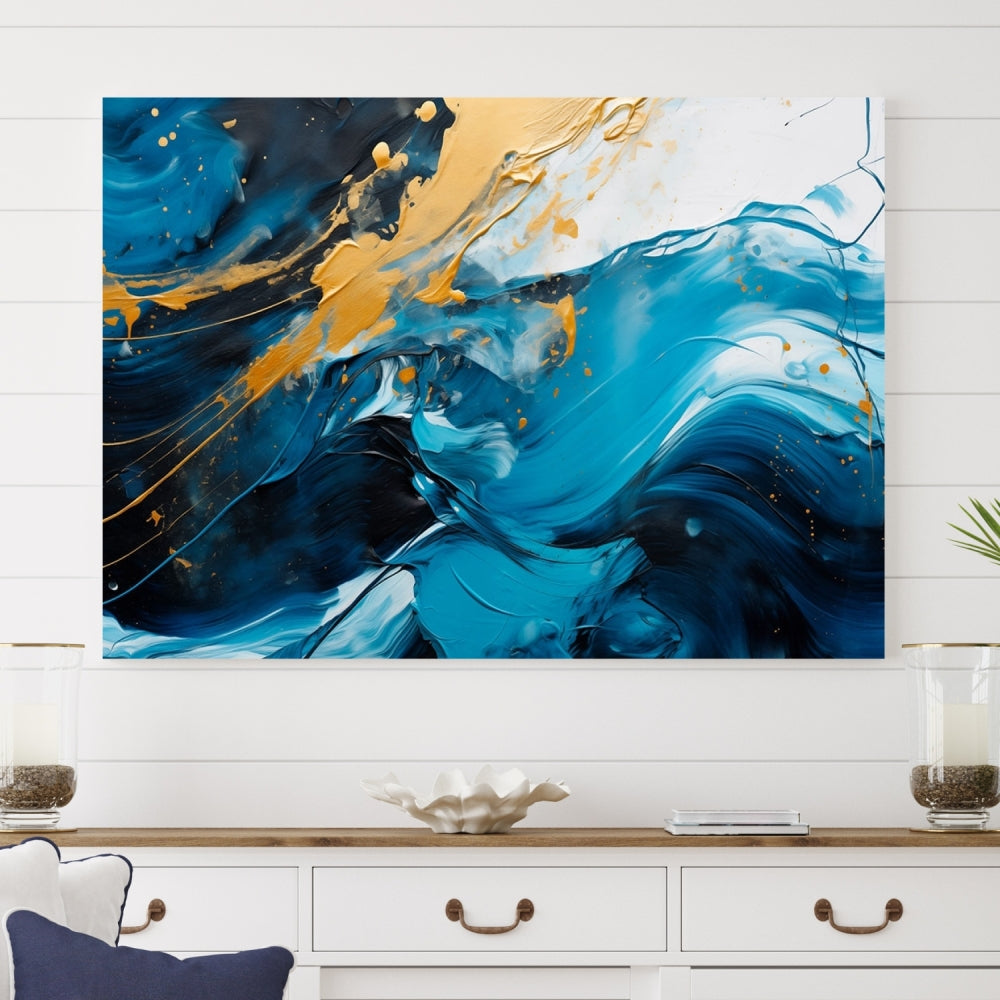 Nautical Ocean Blue Abstract Canvas Wall Art Print Extra Large Artwork for Living Room