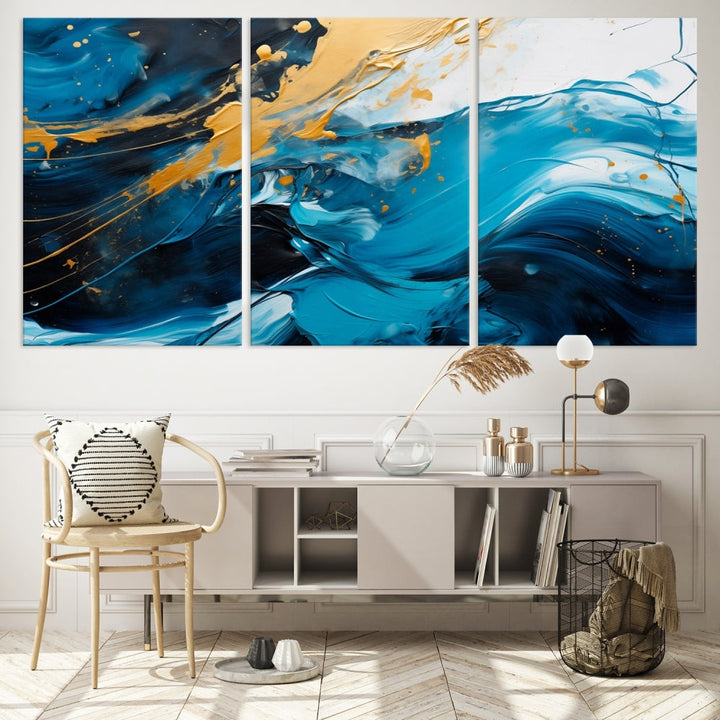 Nautical Ocean Blue Abstract Canvas Wall Art Print Extra Large Artwork for Living Room