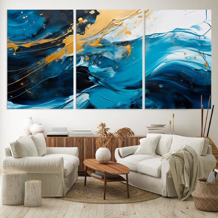 Nautical Ocean Blue Abstract Canvas Wall Art Print Extra Large Artwork for Living Room