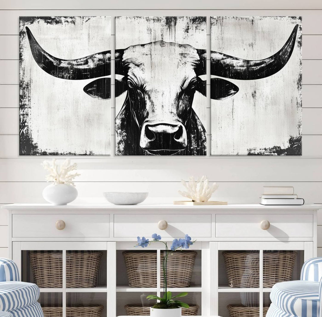 Nautical Theme Black and White Longhorn Bull Horns