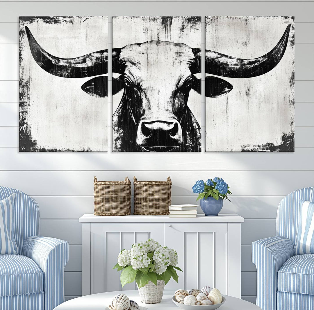 Nautical Theme Black and White Longhorn Bull Horns