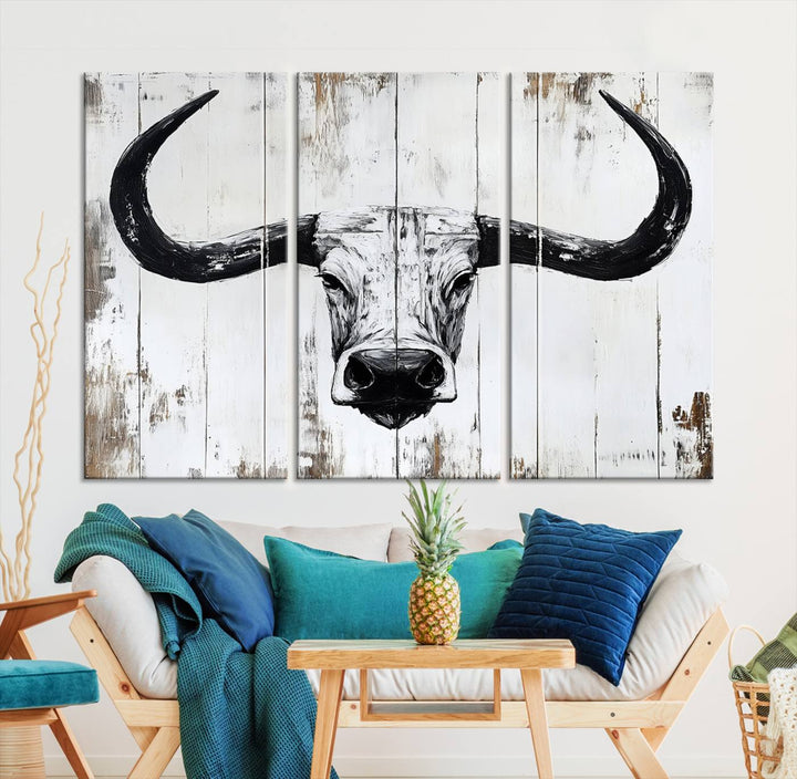 Nautical Theme Black and White Longhorn Bull Horns