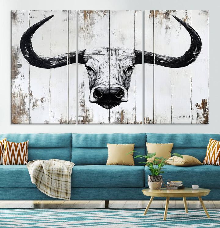 Nautical Theme Black and White Longhorn Bull Horns