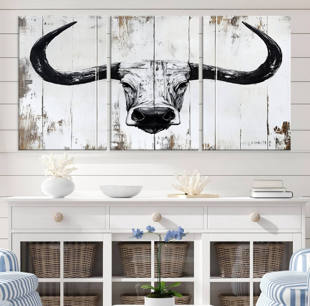 Nautical Theme Black and White Longhorn Bull Horns