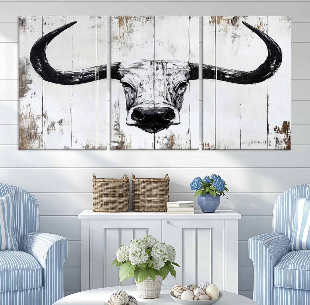 Nautical Theme Black and White Longhorn Bull Horns