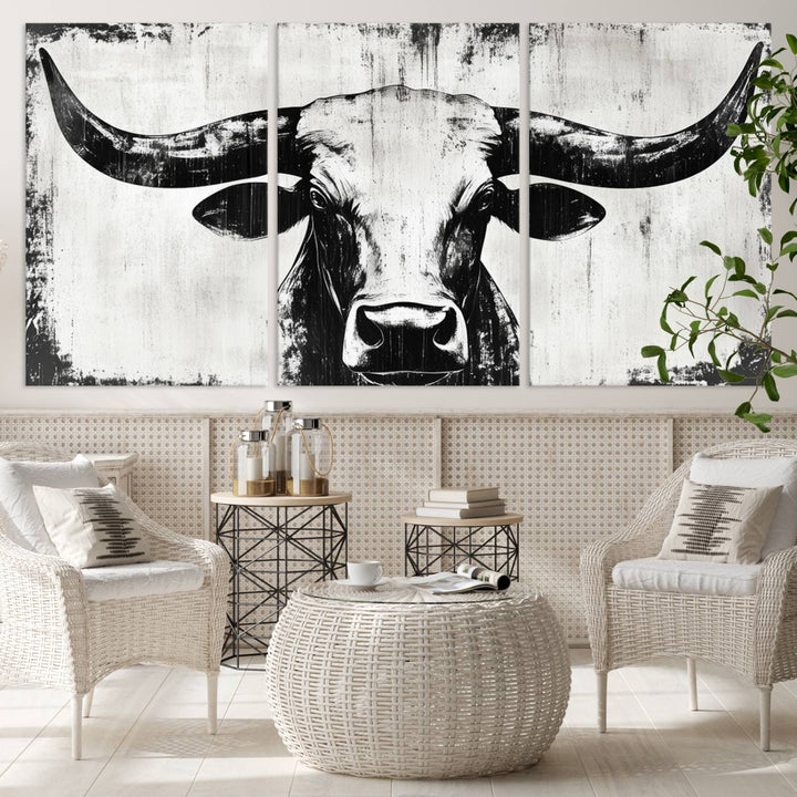 Nautical Theme Black and White Longhorn Bull Horns