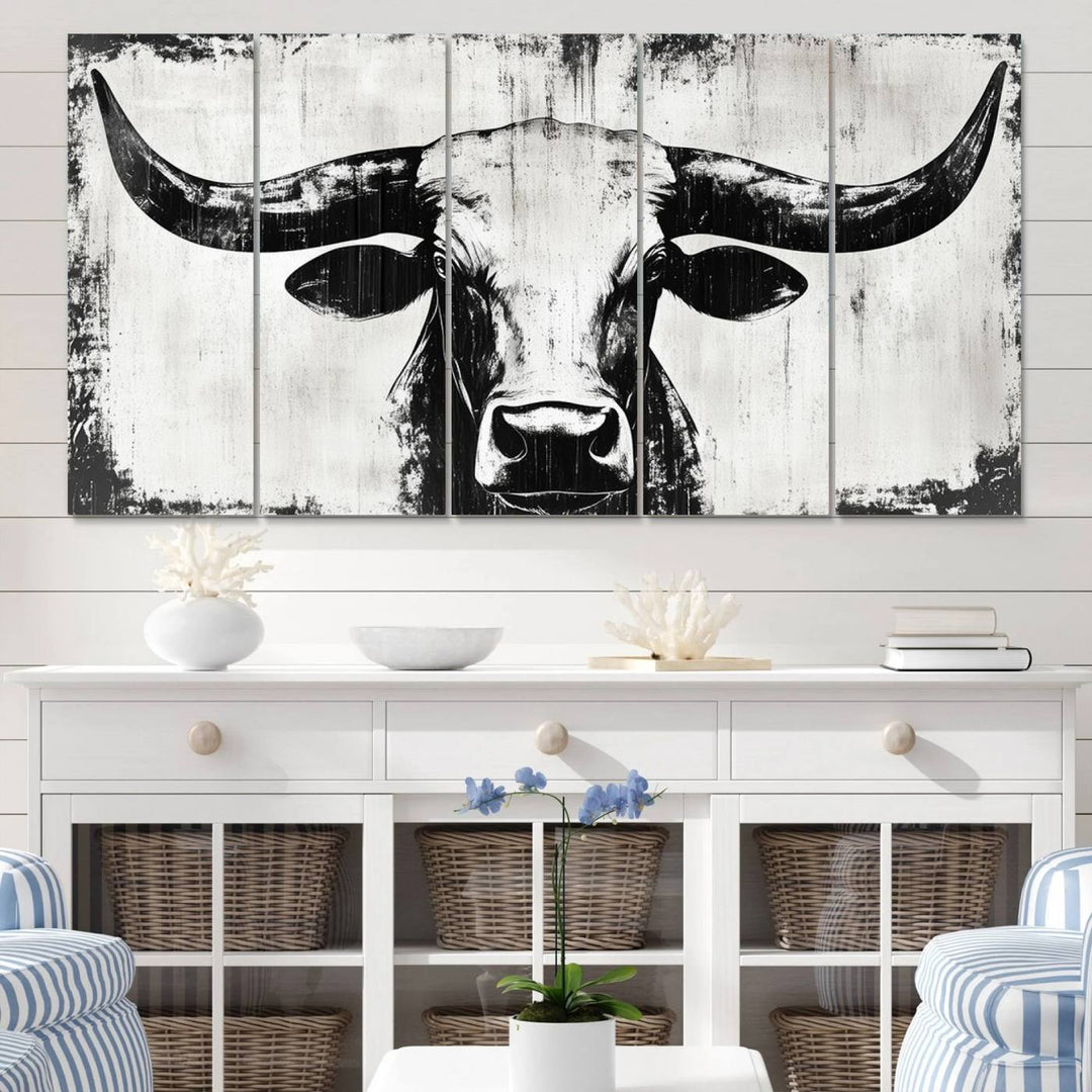 Nautical Theme Black and White Longhorn Bull Horns