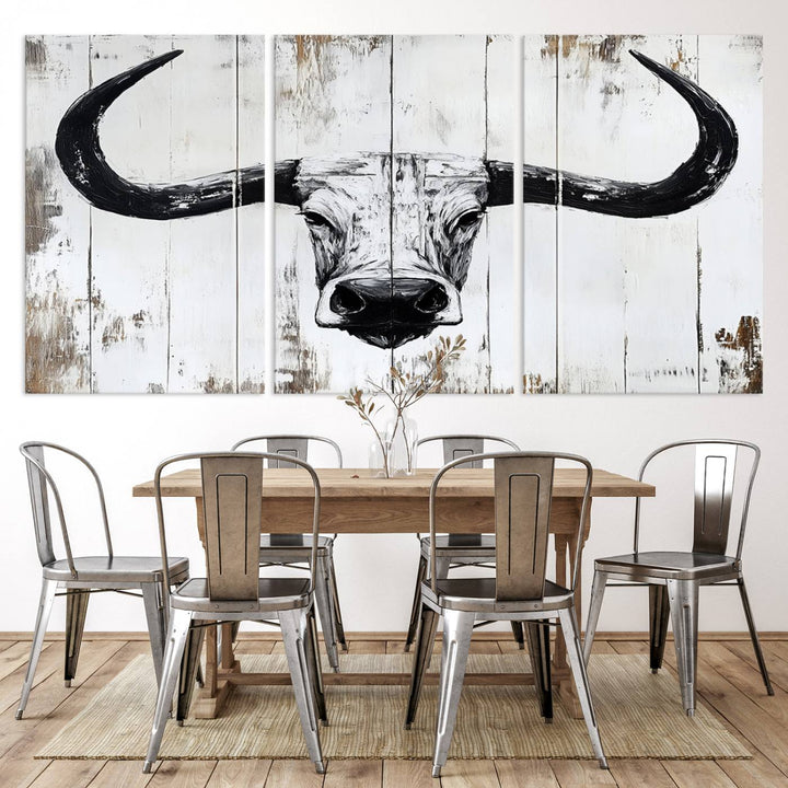 Nautical Theme Black and White Longhorn Bull Horns