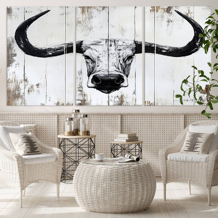 Nautical Theme Black and White Longhorn Bull Horns