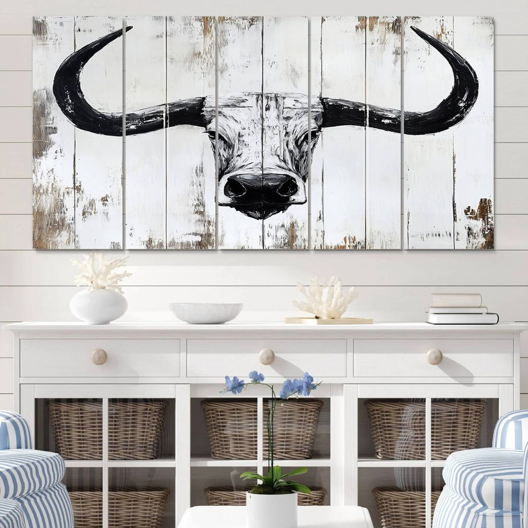 Nautical Theme Black and White Longhorn Bull Horns