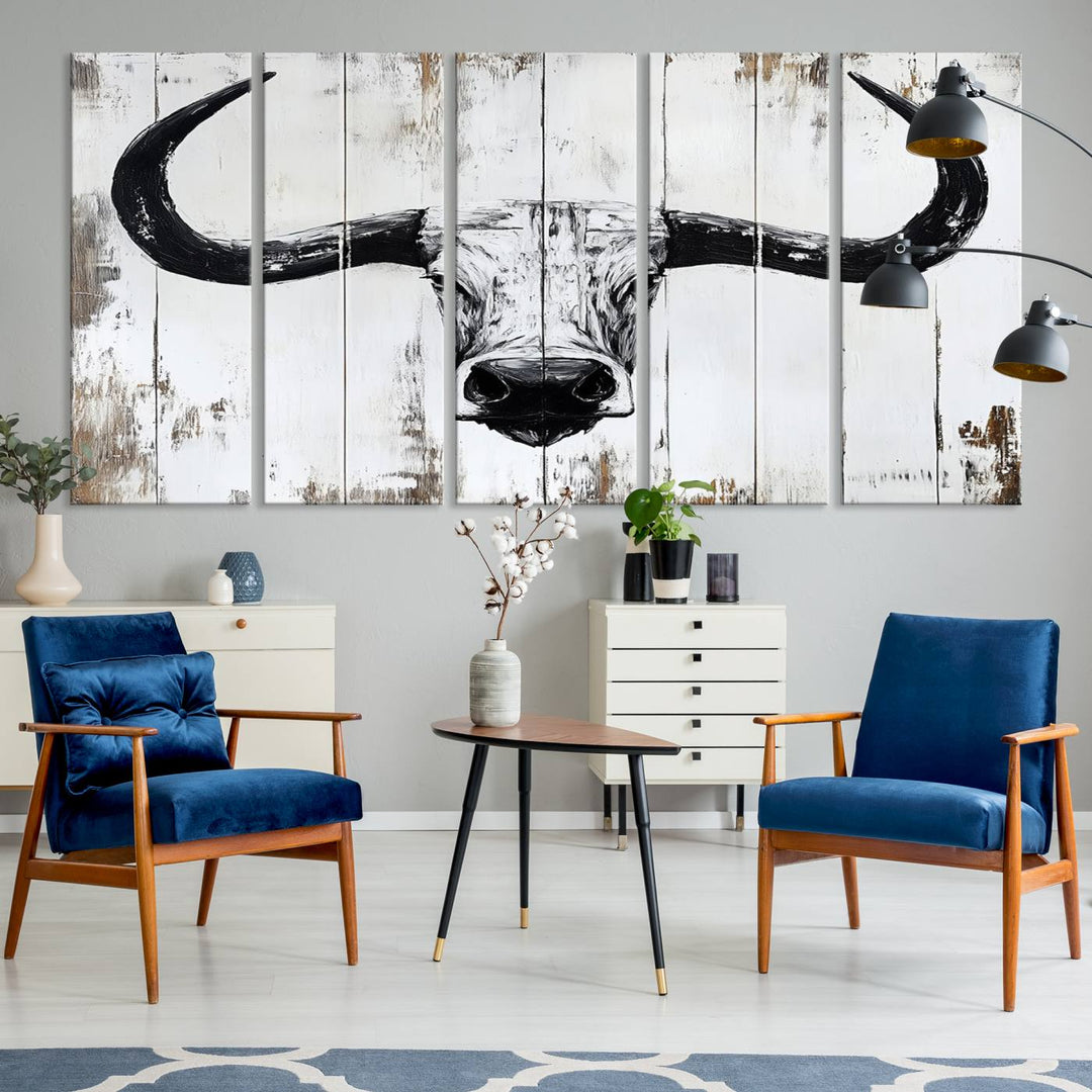 Nautical Theme Black and White Longhorn Bull Horns