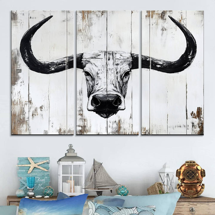 Nautical Theme Black and White Longhorn Bull Horns