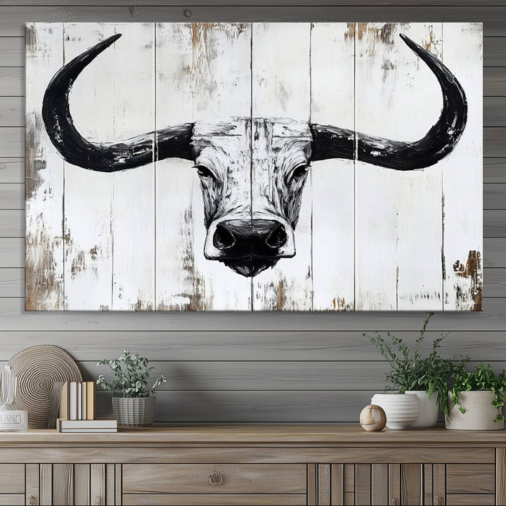 Nautical Theme Black and White Longhorn Bull Horns