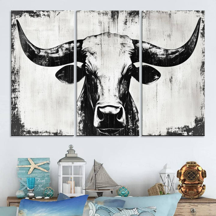 Nautical Theme Black and White Longhorn Bull Horns