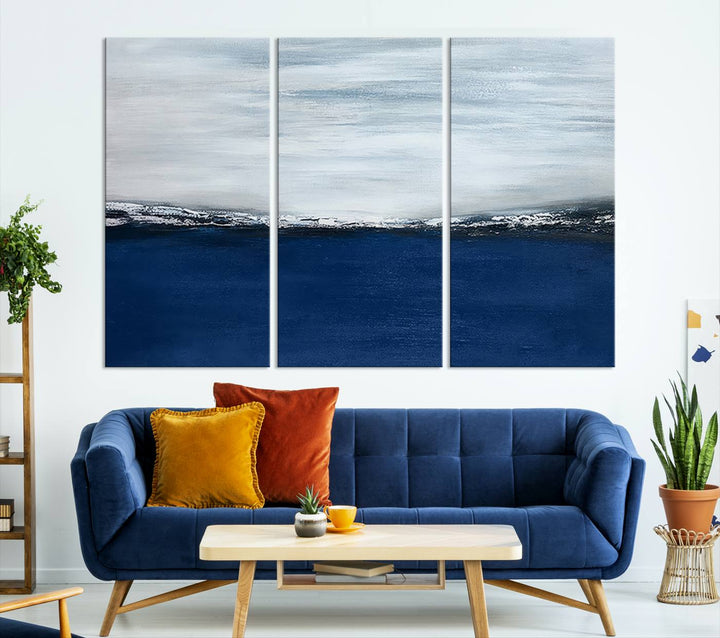 Navy Blue Abstract Wall Art Canvas Print