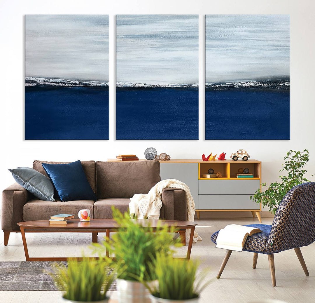 Navy Blue Abstract Wall Art Canvas Print