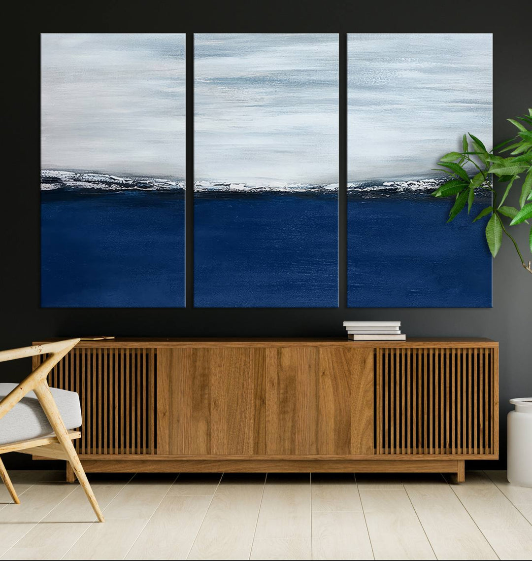 Navy Blue Abstract Wall Art Canvas Print