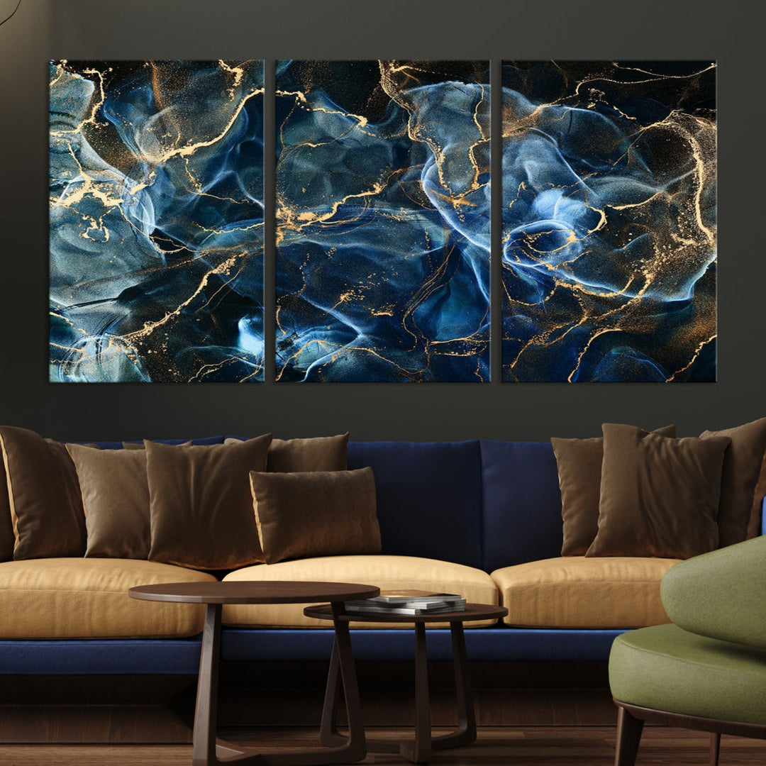 Navy Blue and Smokey Space Abstract Canvas Wall Art Giclee Print