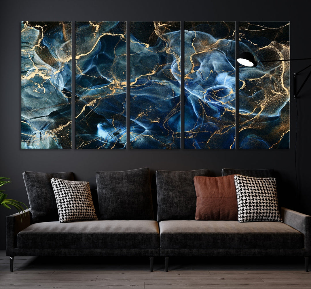 Navy Blue and Smokey Space Abstract Canvas Wall Art Giclee Print