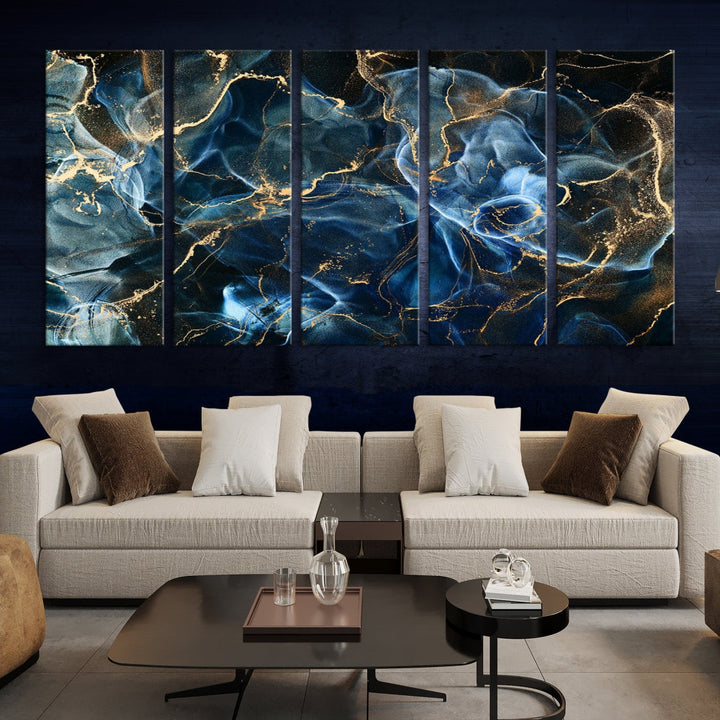 Navy Blue and Smokey Space Abstract Canvas Wall Art Giclee Print