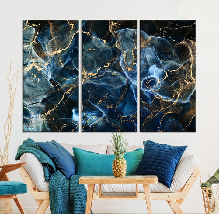 Navy Blue and Smokey Space Abstract Canvas Wall Art Giclee Print