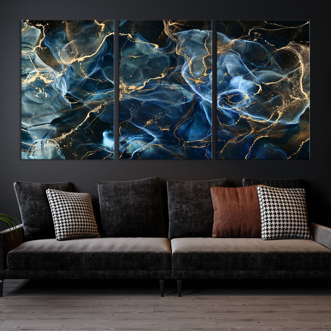 Navy Blue and Smokey Space Abstract Canvas Wall Art Giclee Print