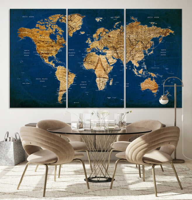 Navy Blue Antique World Map Canvas Wall Art Giclee Print