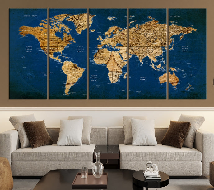 Navy Blue Antique World Map Canvas Wall Art Giclee Print