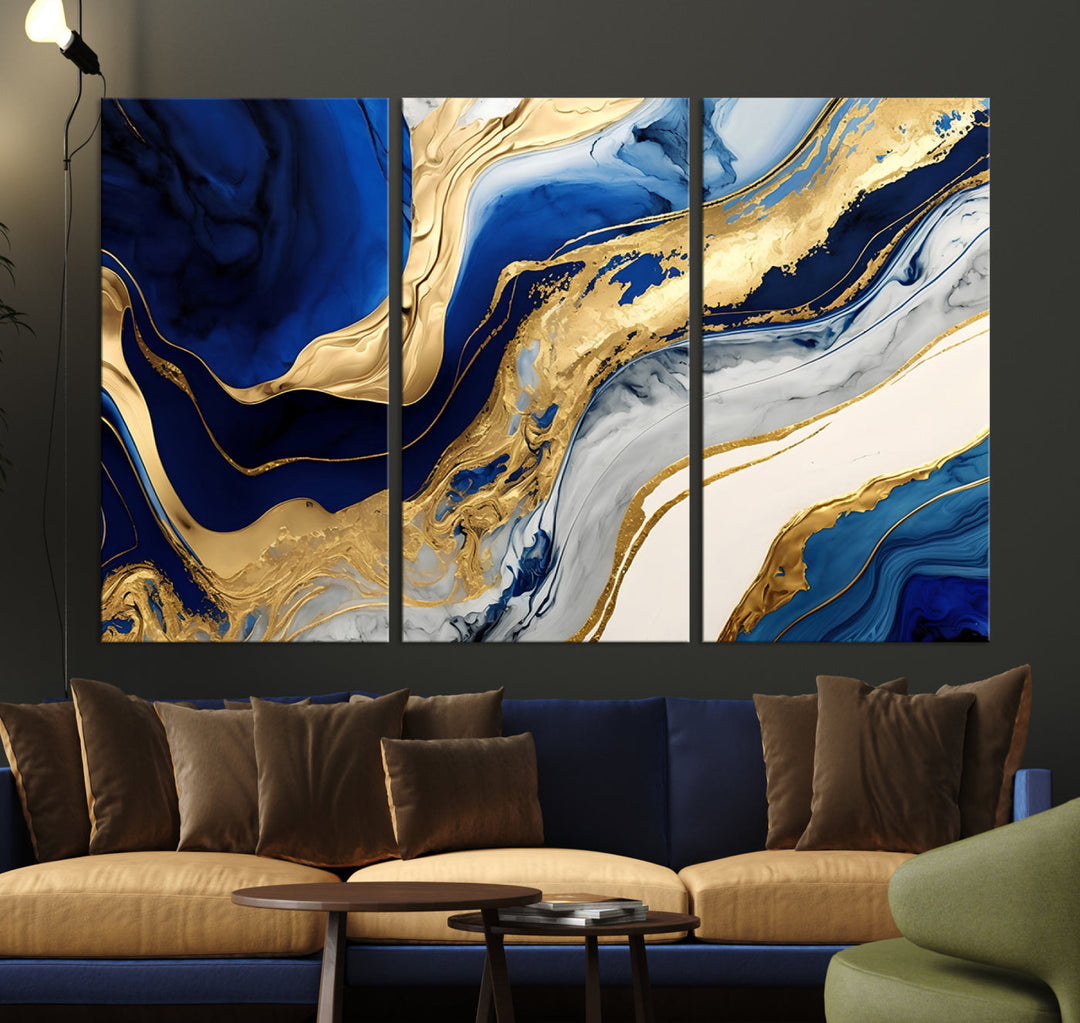 Navy Blue Gold Abstract Marble Wall Art Canvas Print