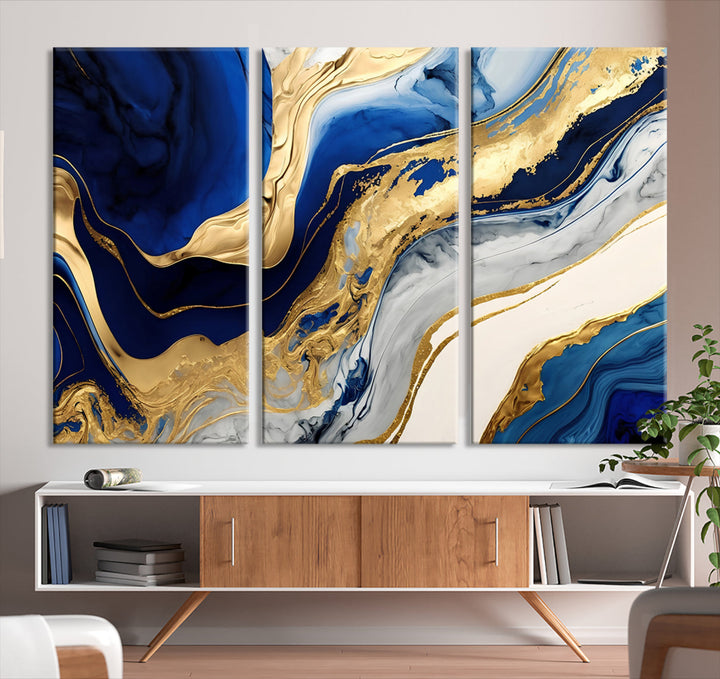 Navy Blue Gold Abstract Marble Wall Art Canvas Print