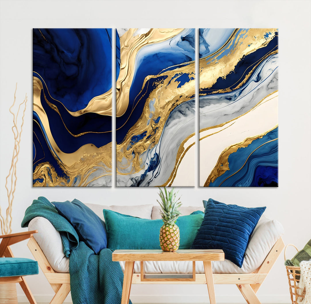 Navy Blue Gold Abstract Marble Wall Art Canvas Print