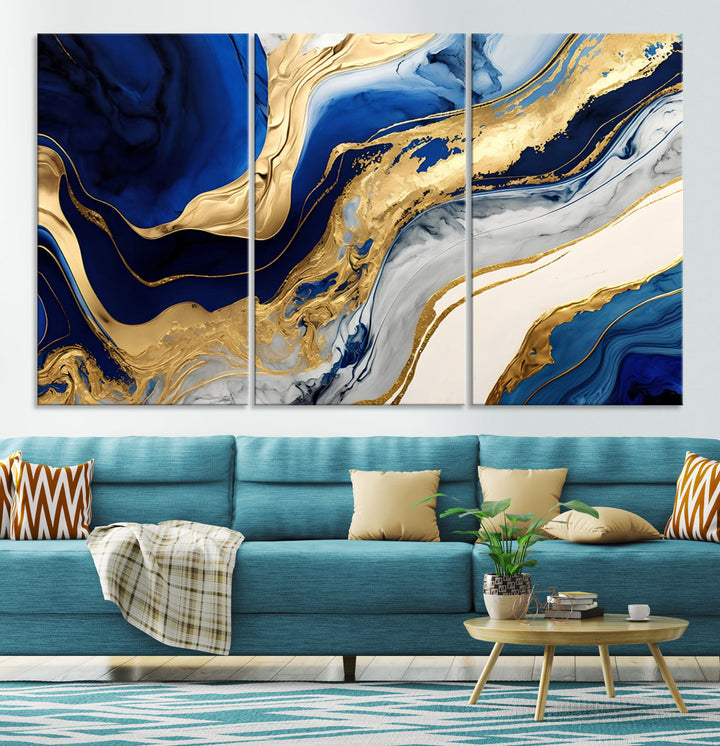 Navy Blue Gold Abstract Marble Wall Art Canvas Print