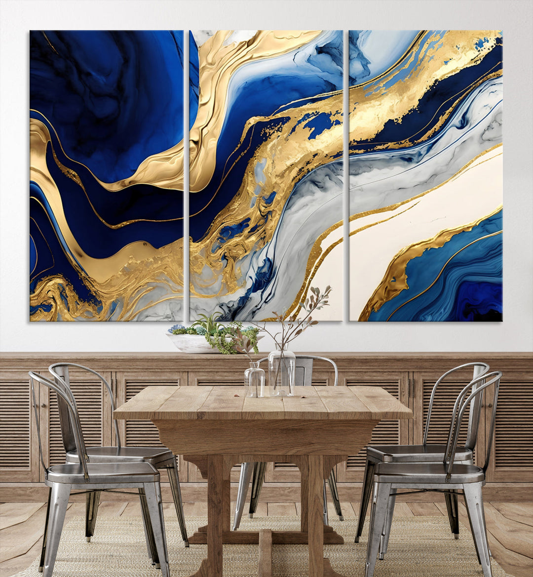 Navy Blue Gold Abstract Marble Wall Art Canvas Print