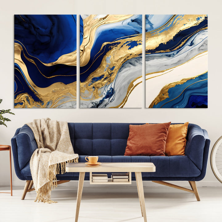 Navy Blue Gold Abstract Marble Wall Art Canvas Print