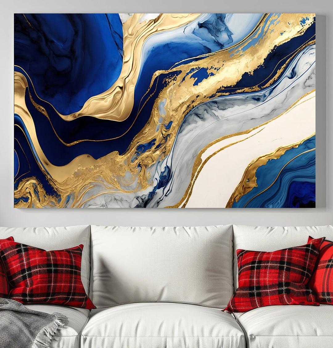 Navy Blue Gold Abstract Marble Wall Art Canvas Print