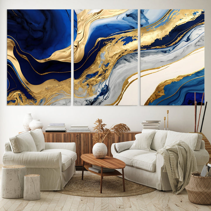 Navy Blue Gold Abstract Marble Wall Art Canvas Print