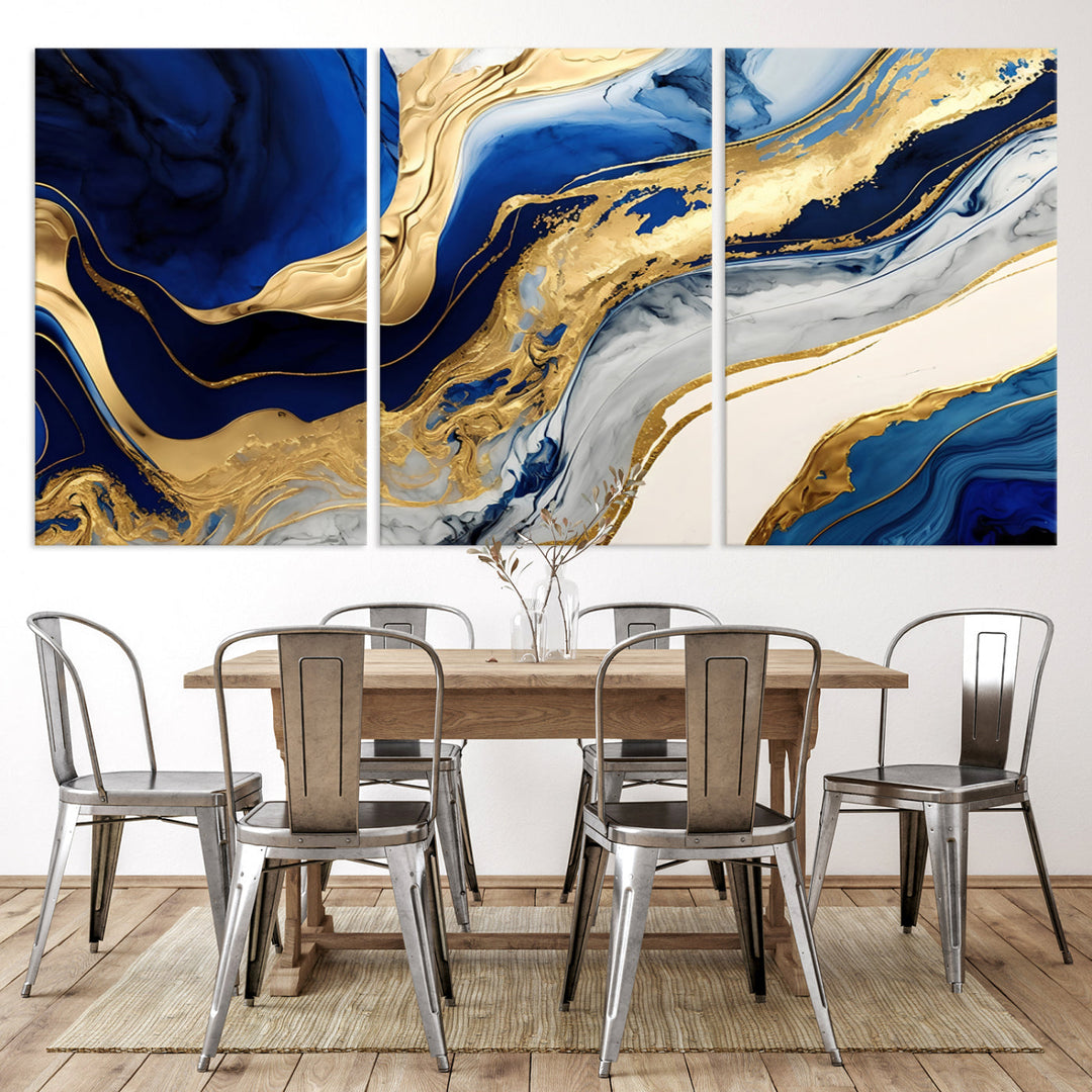 Navy Blue Gold Abstract Marble Wall Art Canvas Print