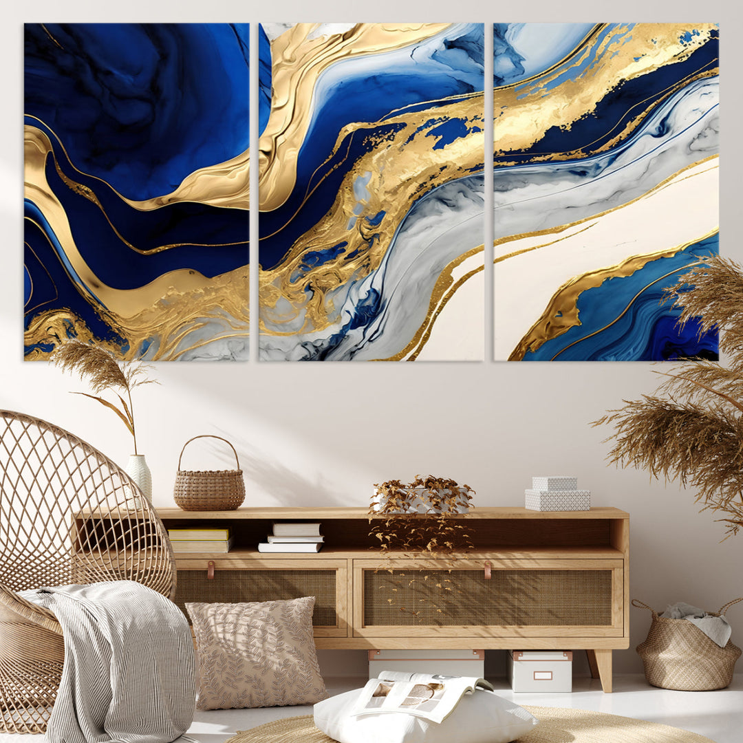 Navy Blue Gold Abstract Marble Wall Art Canvas Print