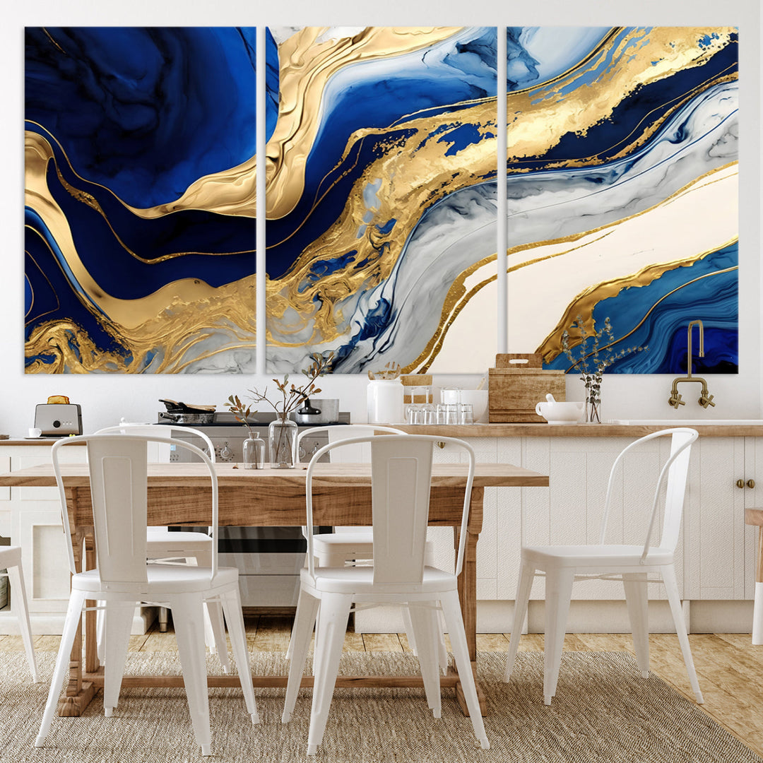 Navy Blue Gold Abstract Marble Wall Art Canvas Print