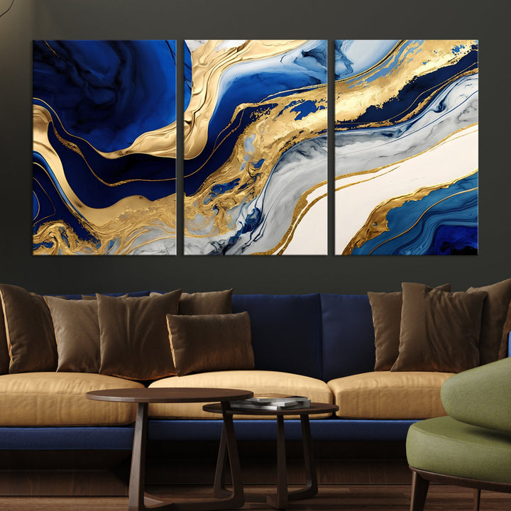 Navy Blue Gold Abstract Marble Wall Art Canvas Print